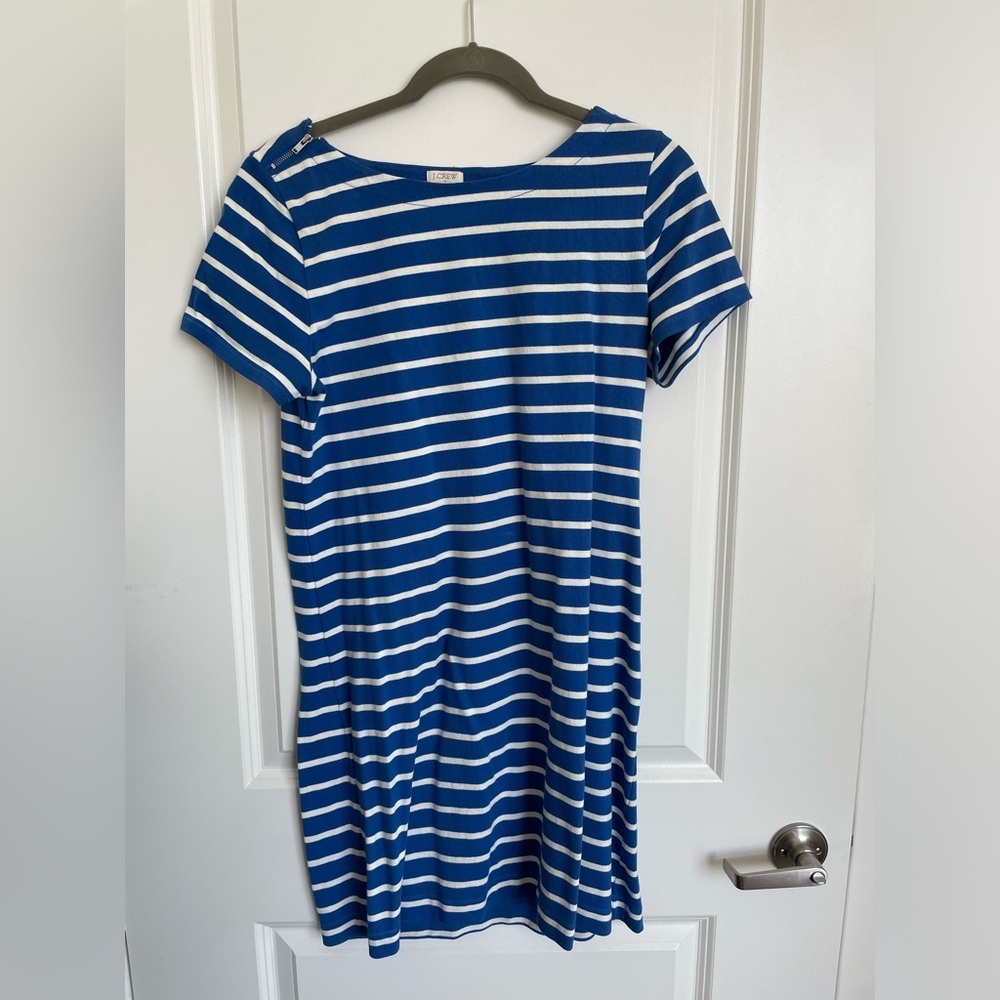 J. Crew Blue and White Striped Dress with Zipper Neckline